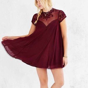 UO KIMICHI BLUE Burgundy Babydoll Dress